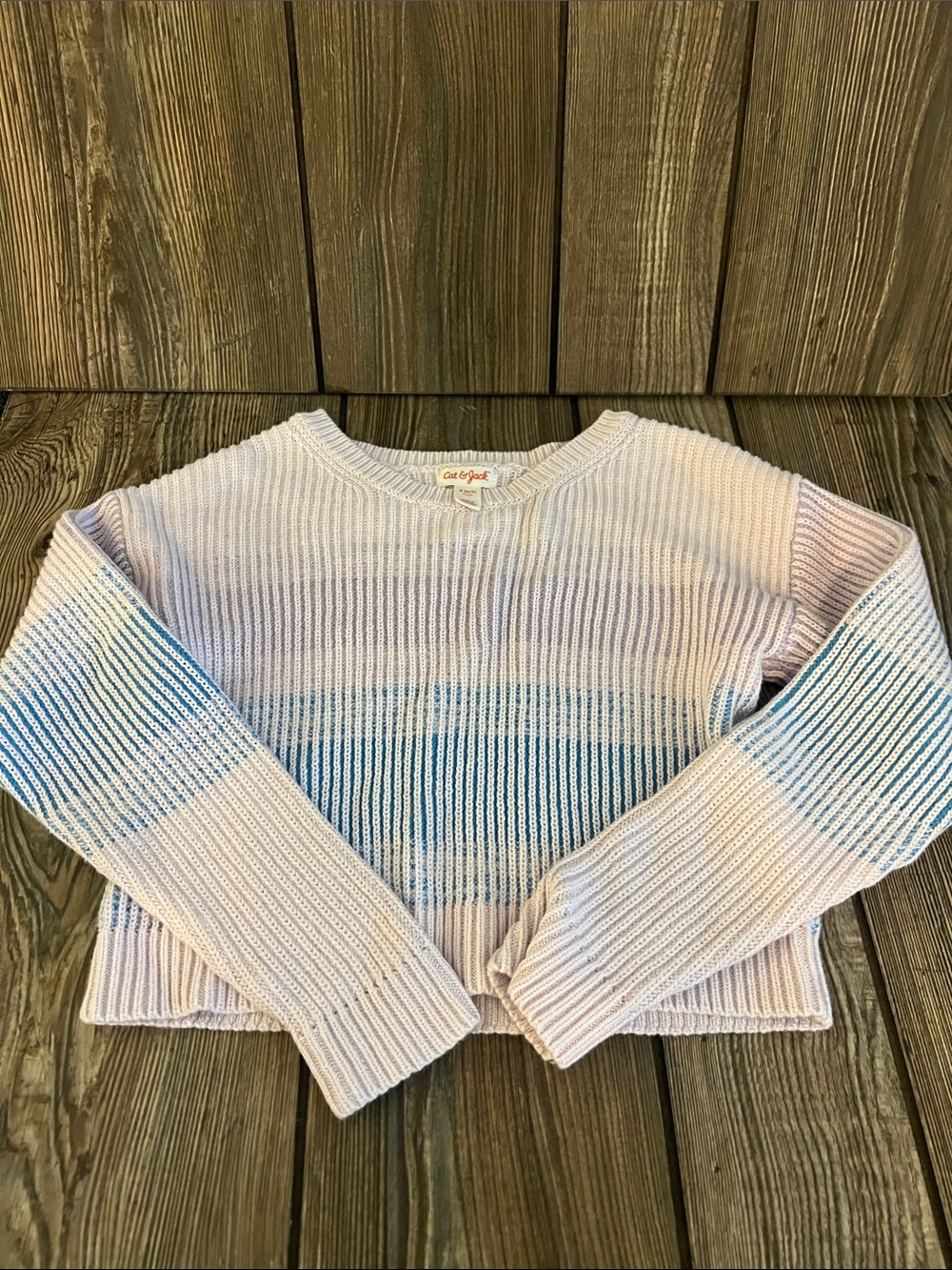 Pastel Striped Knit Sweater with Blue Accent
